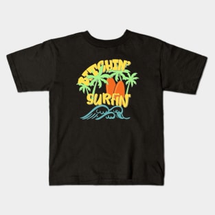 Bitchin Surfin Palmtree Surfers Beach Summer Kids T-Shirt